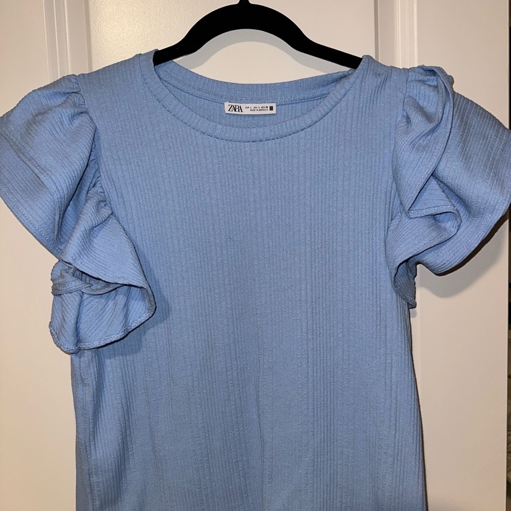 Zara Light Blue Ribbed Knit Top